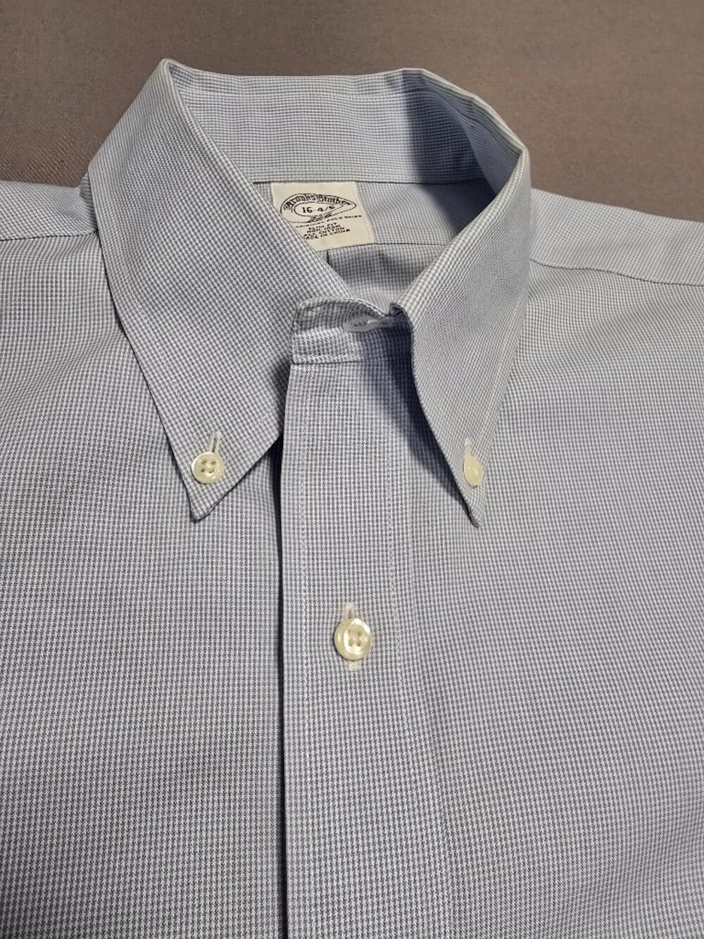 Brooks Brothers 346 Slim Fit Blue Micro Check Non-Iron Cotton Shirt Men's L